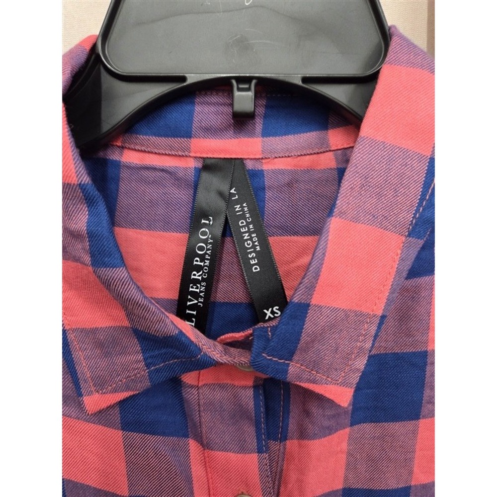 NWT Liverpool XS Button Up Long Sleeve Plaid Pink Blue Top 131998 - Picture 4 of 4